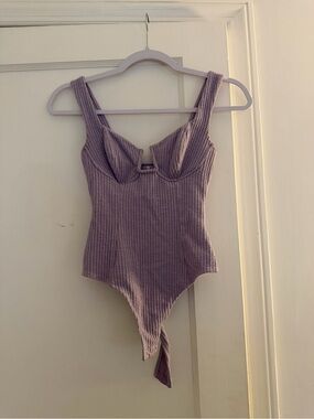 Astr Lavender Ribbed Cupped Bodysuit
